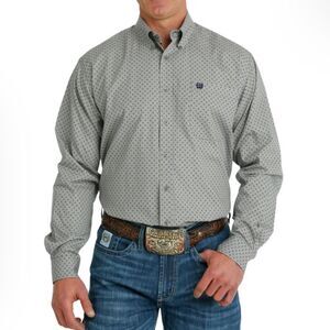 CINCH Geometric Print Button Down Western Shirt Gray Size Medium